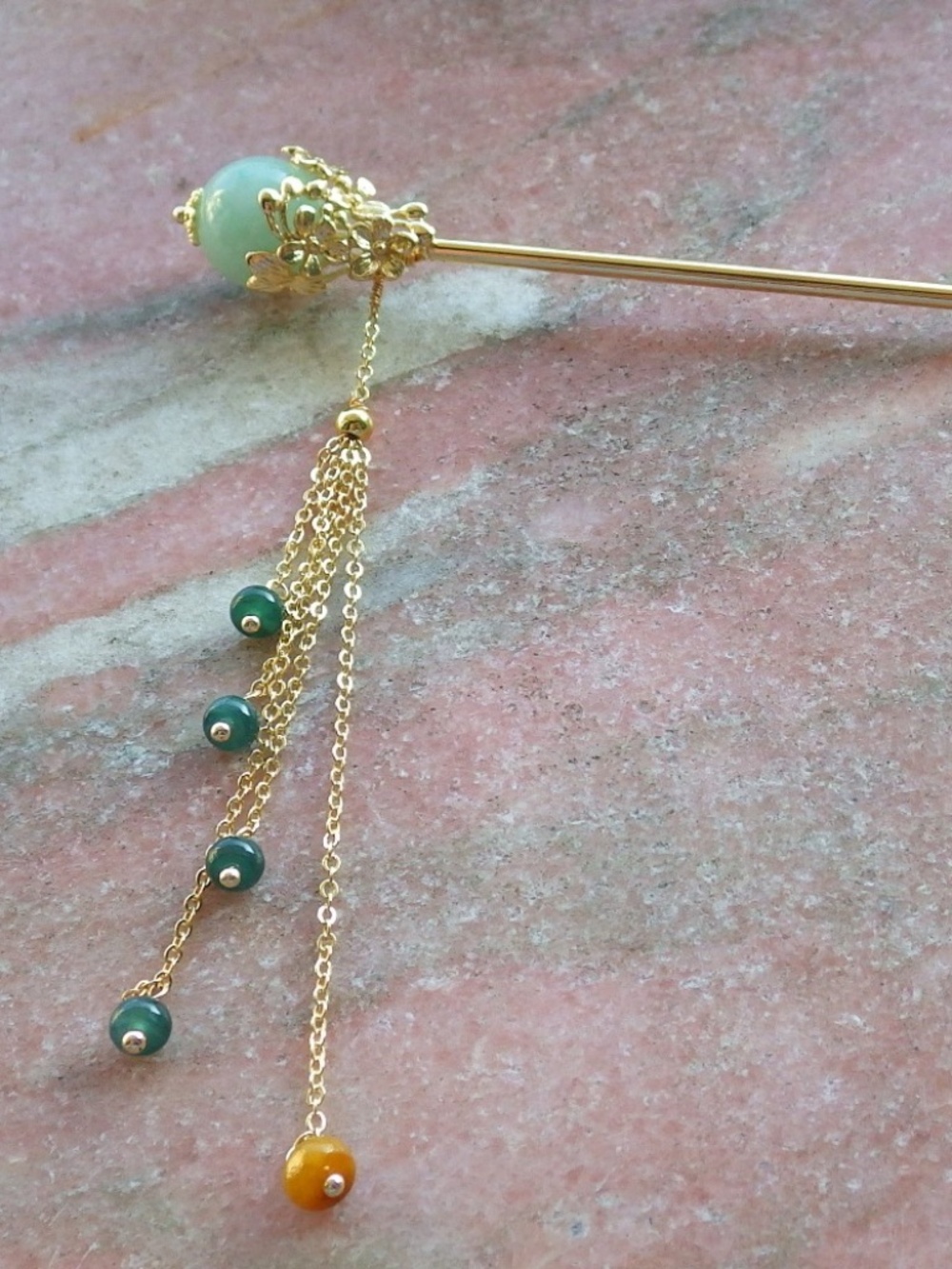 Certified Natural Burma A Jade jadeite hairpin Hair Pin Bead Beads 6 inches